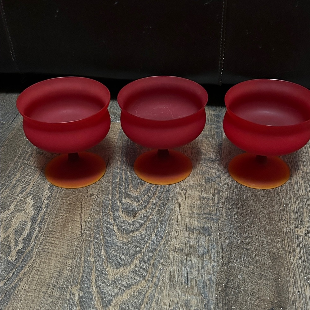 Set of 3 Carlo Moretti Red Satinato Glass Bowls, Italian MCM Art Glass Decor